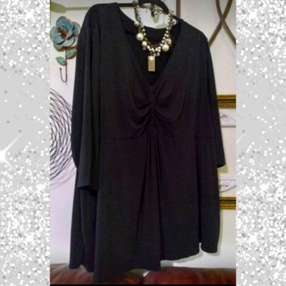 4X 🌻 Avenue Womens Black Plus Size Silky Soft Stretchy Roomy Top 🍒